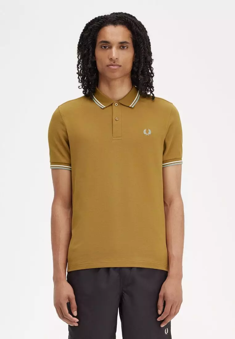Fred Perry M3600 Twin Tipped Fred Perry Shirt (Dark Caramel / Snow White / Silver Blue)