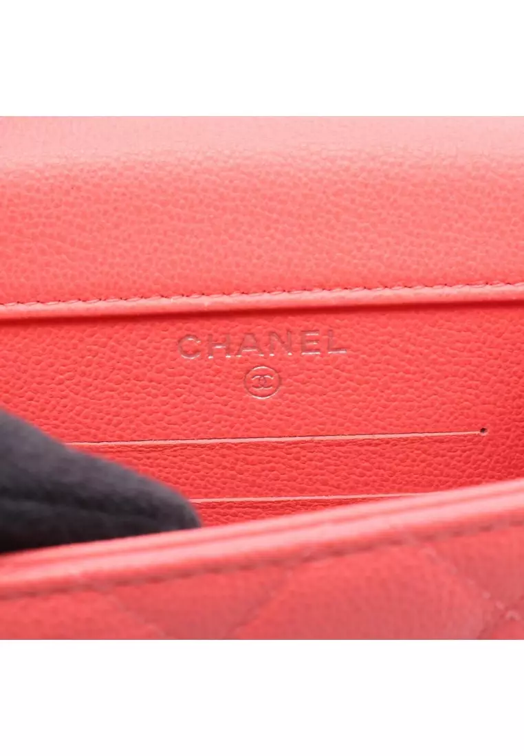 Pre-Loved Chanel Half Coco Mark matelasse phone case chain shoulder bag Caviar skin Pink red silver hardware