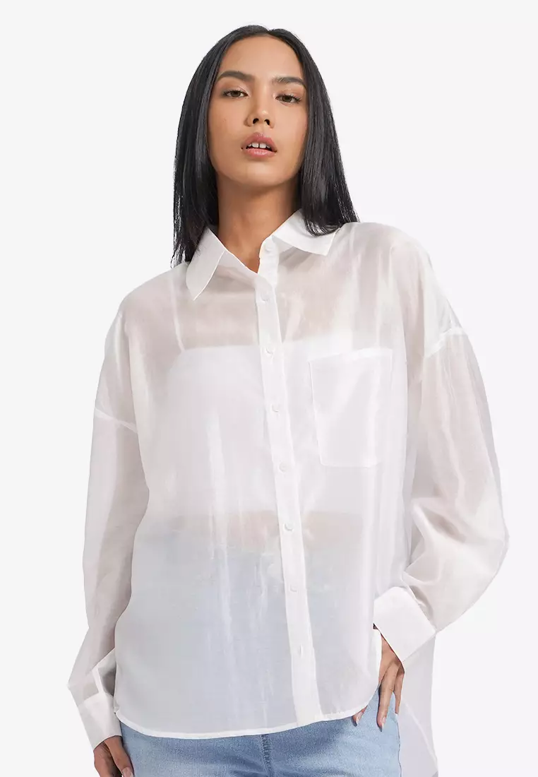 Oversized Long Sleeve Sheer Shirt