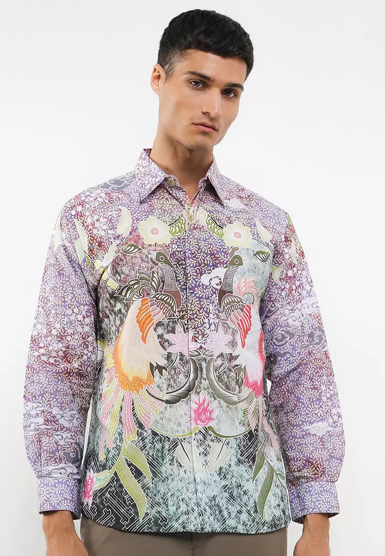 Arkanza Lilac  Pria Kemeja Panjang Slim Fit Digital Print
