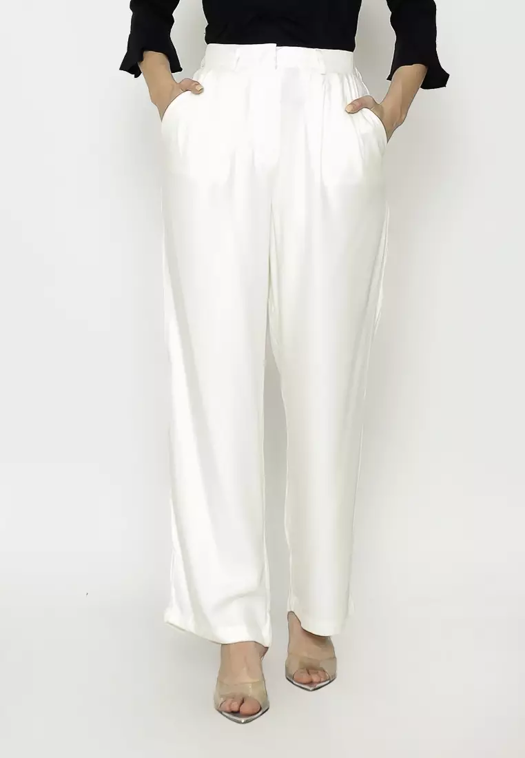 Urban Exchange Noya White Palazzo Pants - Celana Panjang Putih Broken White