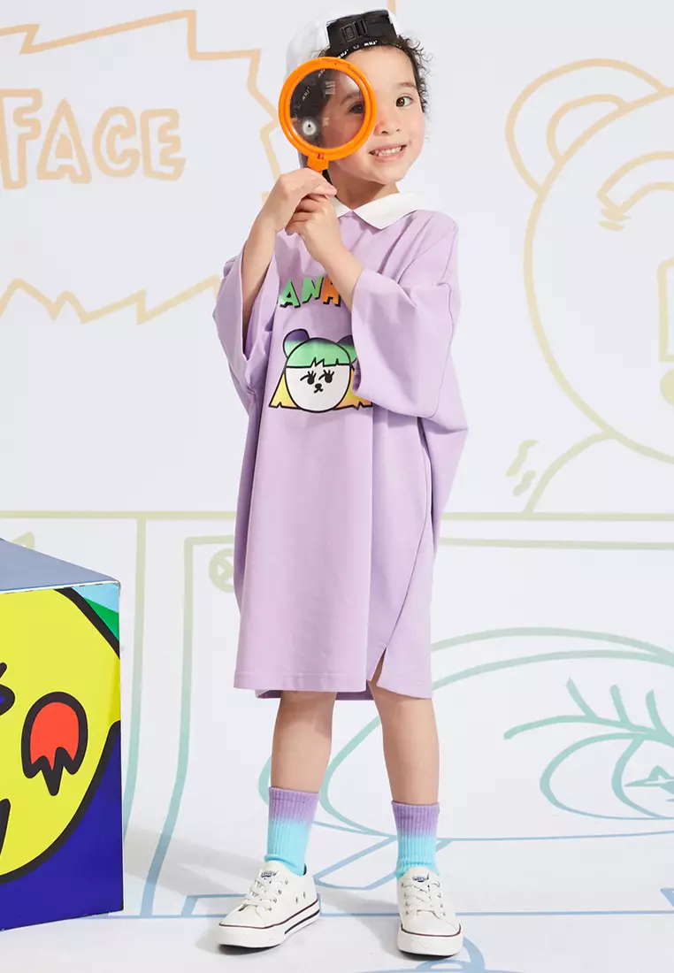 儿童POLO领甜酷少女短袖连衣裙