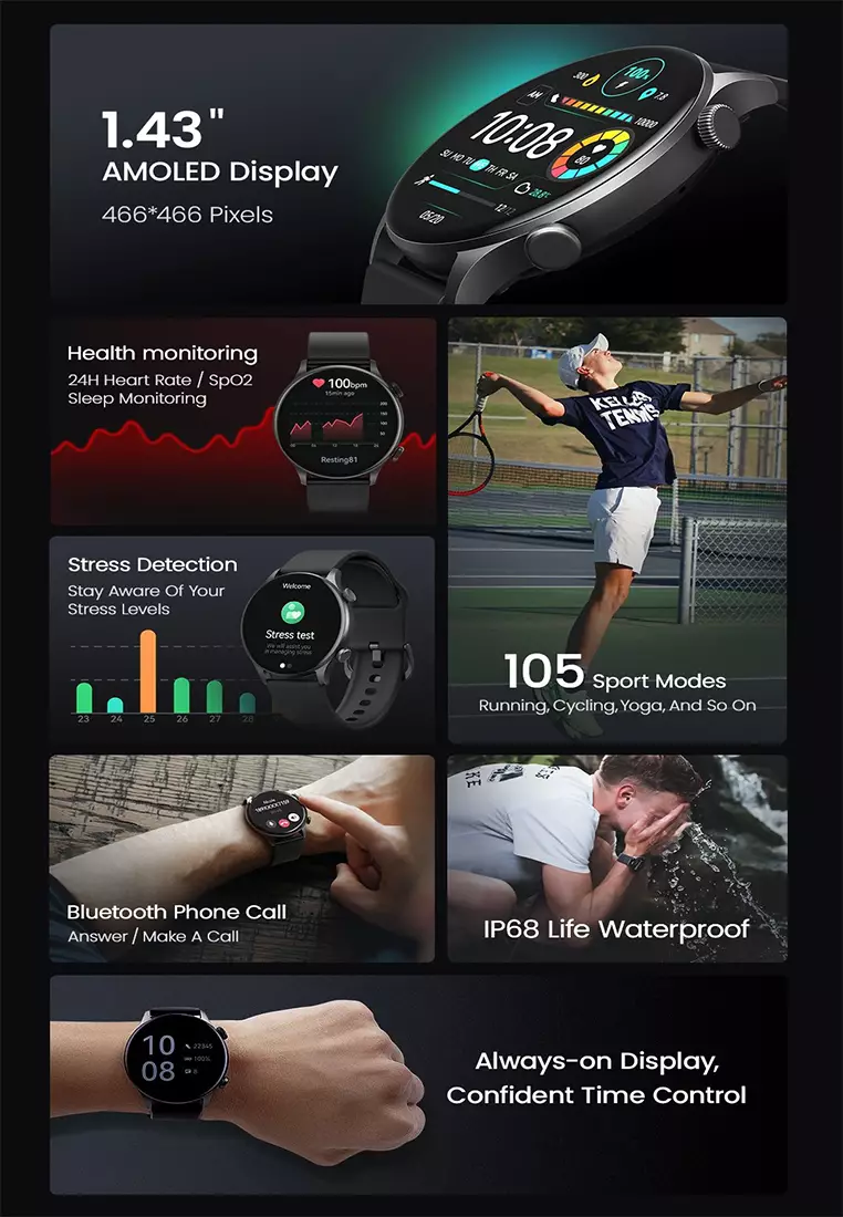 Solar Plus RT3 LS16 (Silver) Smartwatch Fitness Tracker BT Phone Calls 105 Sports 7 Days Battery Life