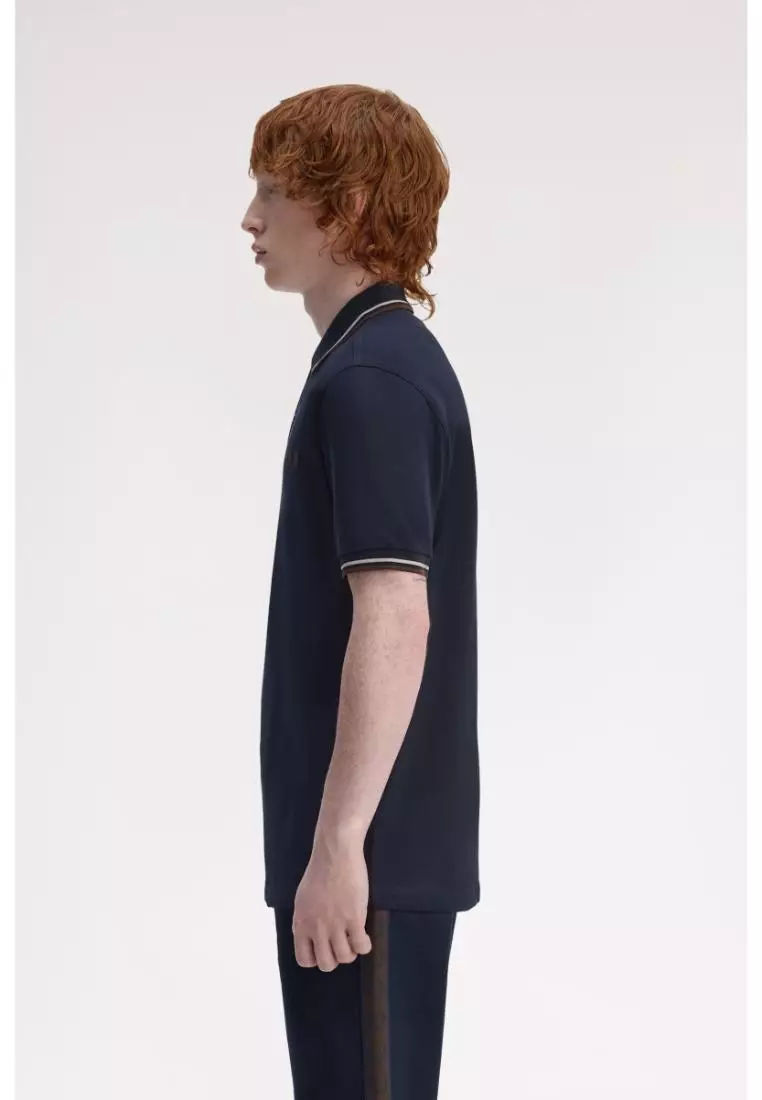 Fred Perry M3600 Twin Tipped Fred Perry Shirt (Navy / Warm Oat / Burnt Tobacco)