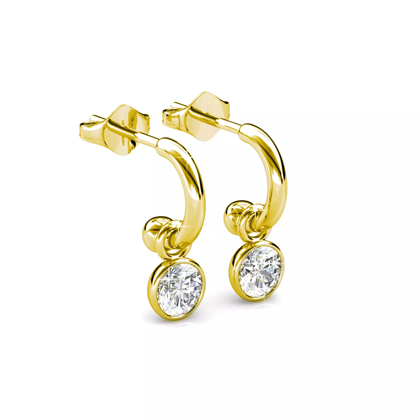 Simple Solitaire Hoop Earring YG - Anting Crystal by Her Jewellery