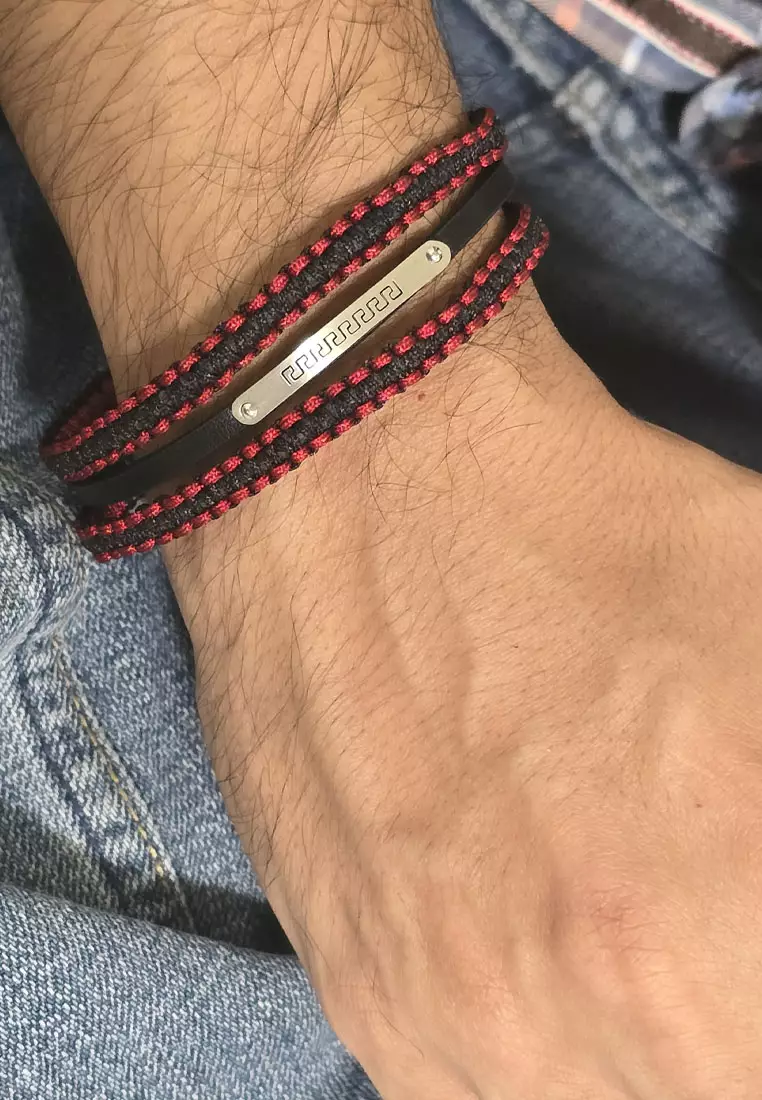 Aksesoris Pria  Wave Design Premium Stainless Steel Multistrand Bracelet Silver,Black & Red