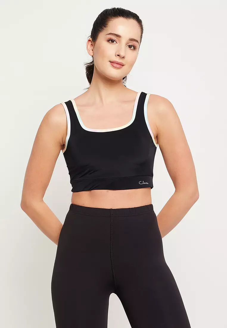 Clovia Medium Impact Padded Sports Bra with Removable Cups in Black