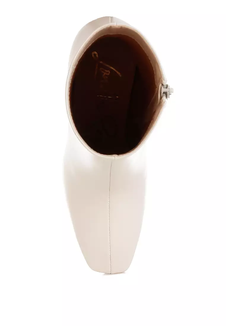 Square Toe Ankle Boots In Off White