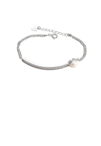 Glamorousky white 925 Sterling Silver Fashion Simple Geometric Freshwater Pearl Bracelet with Cubic Zirconia 418AFAC4AD20D0GS_1
