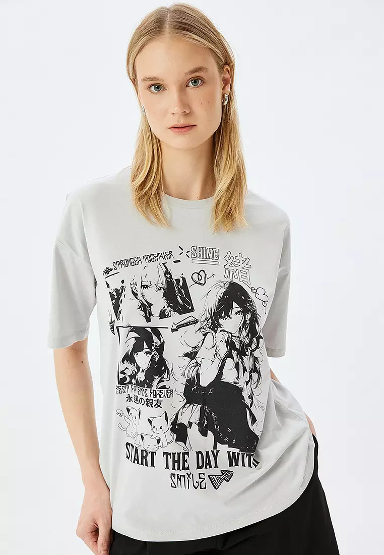 Buy KOTON Anime Printed Oversize Crew Neck Short Sleeve T-Shirt