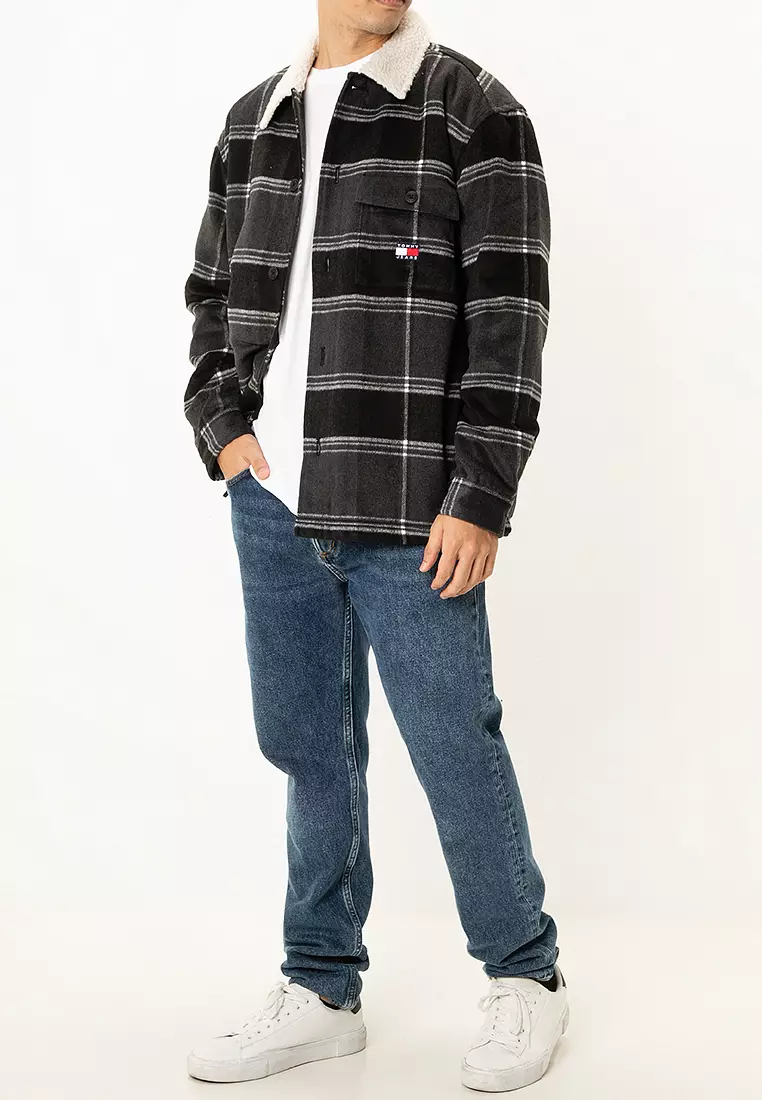 Sherpa Overshirt Tommy Jeans Mens Checked Overshirt Jacket Tommy