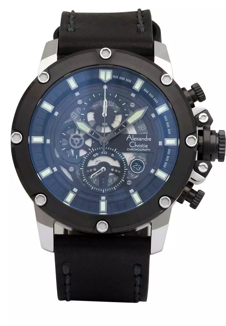 Alexandre Christie Jam Tangan Pria - Black - Leather Strap - 6564 MCLTBBA