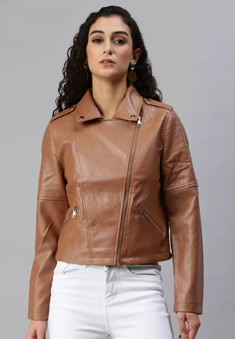 Caramel leather jacket womens cheap