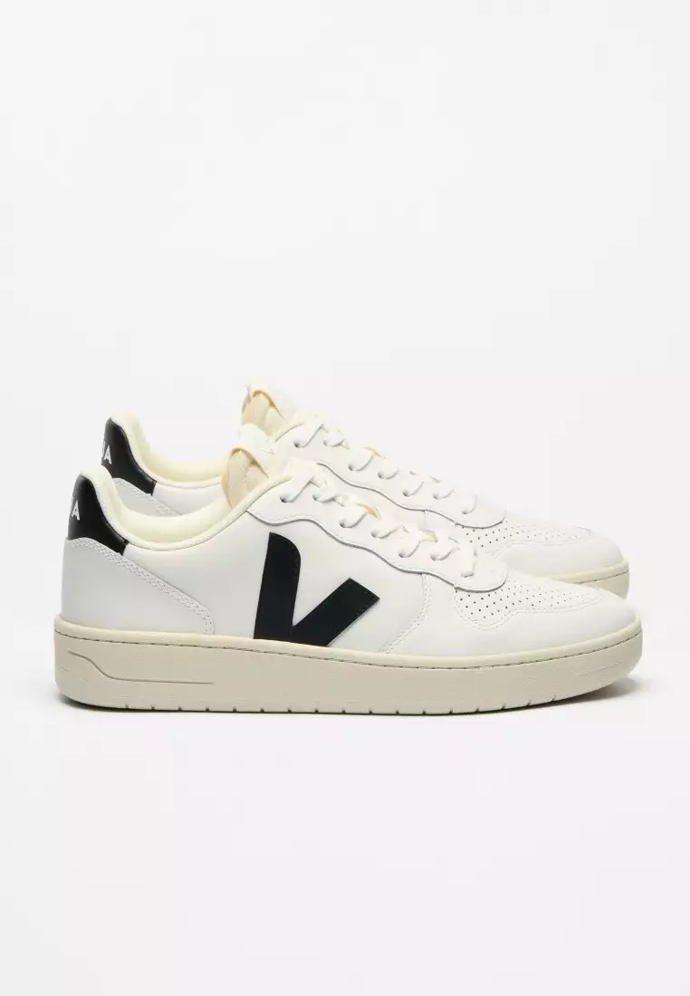 V-10 Leather White Black Sneakers