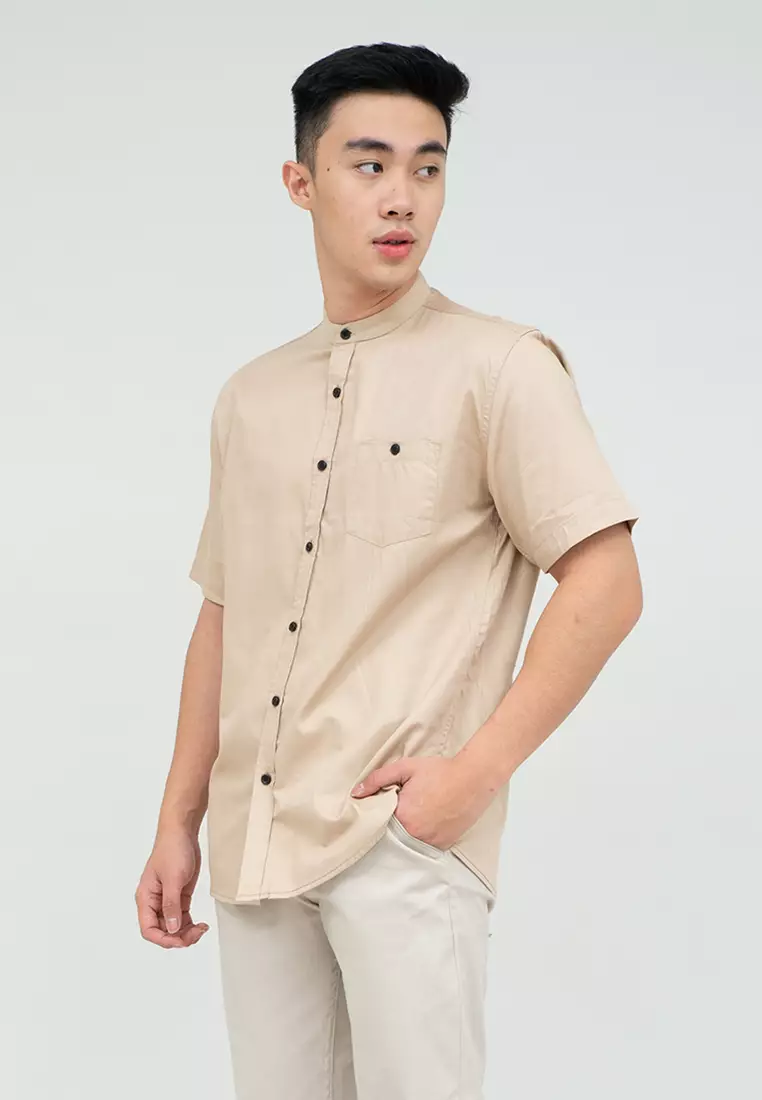 Houseofcuff Baju Koko Kemeja Lengan Pendek Pria Krim