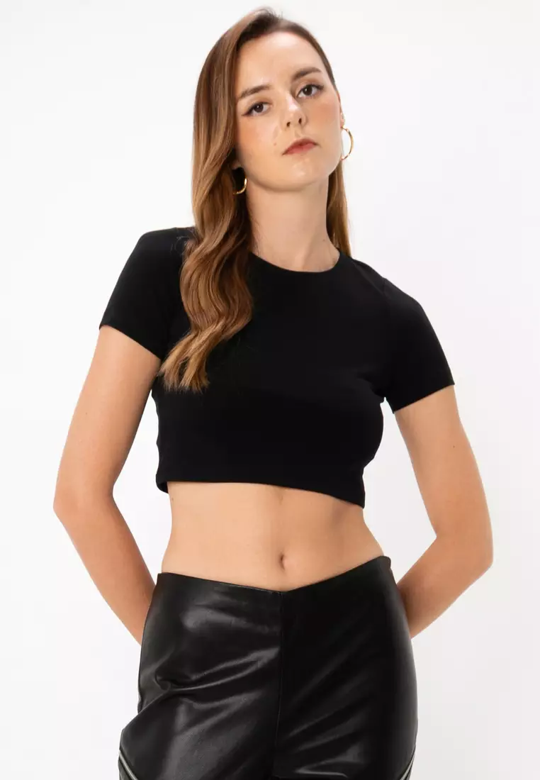 Fitted Crop Tee Womens Fitted Crop Tops Solid Color Short Sleeve