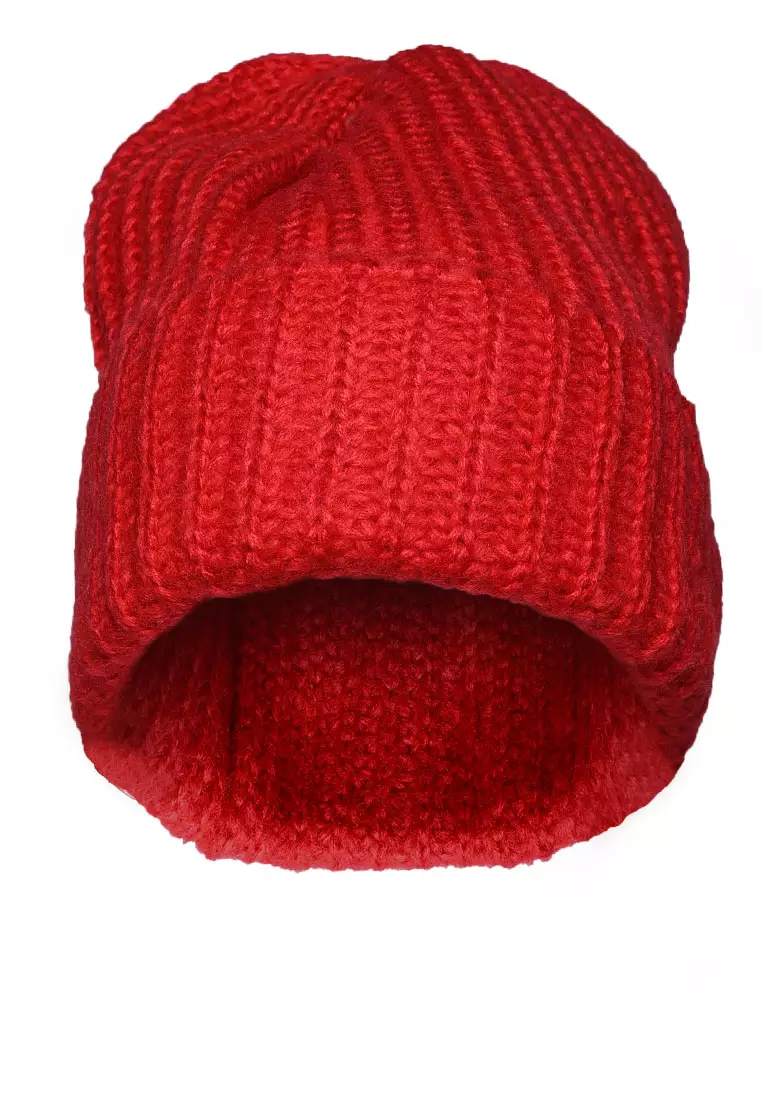 Red Waffle Cuff Beanie