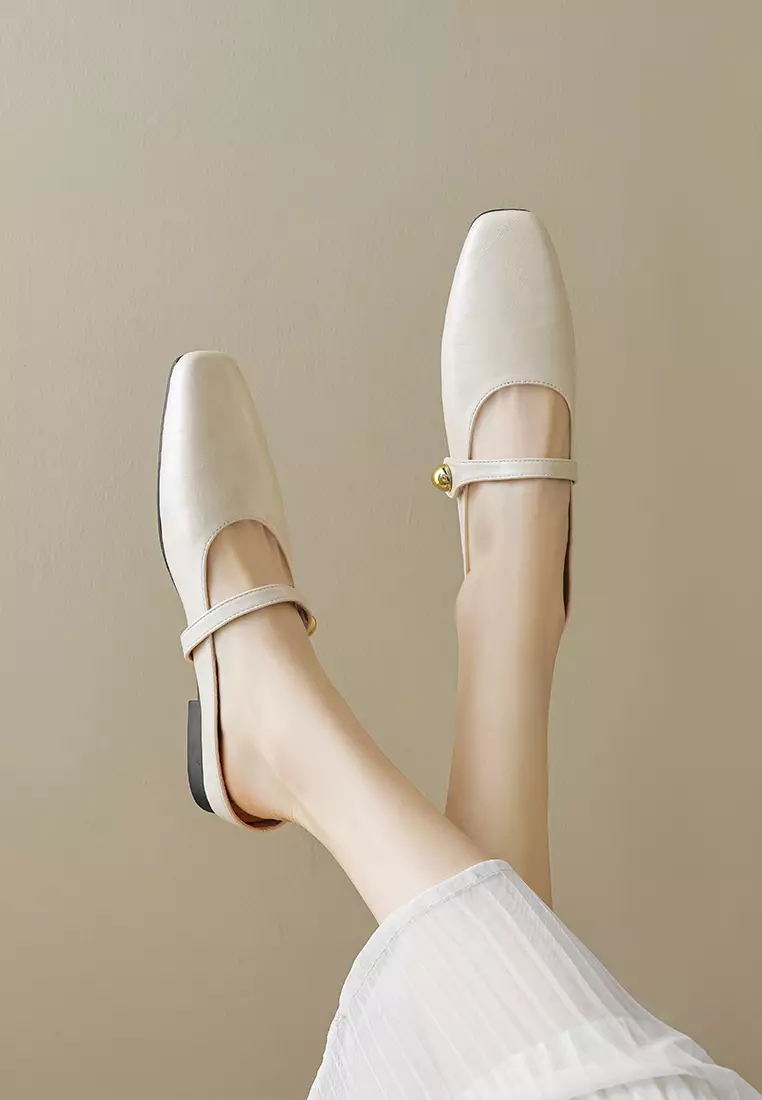 Buckle Strap Flat Mules WW289-1