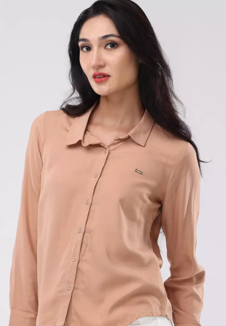 Bold Twill Long Sleeves Collared Blouse