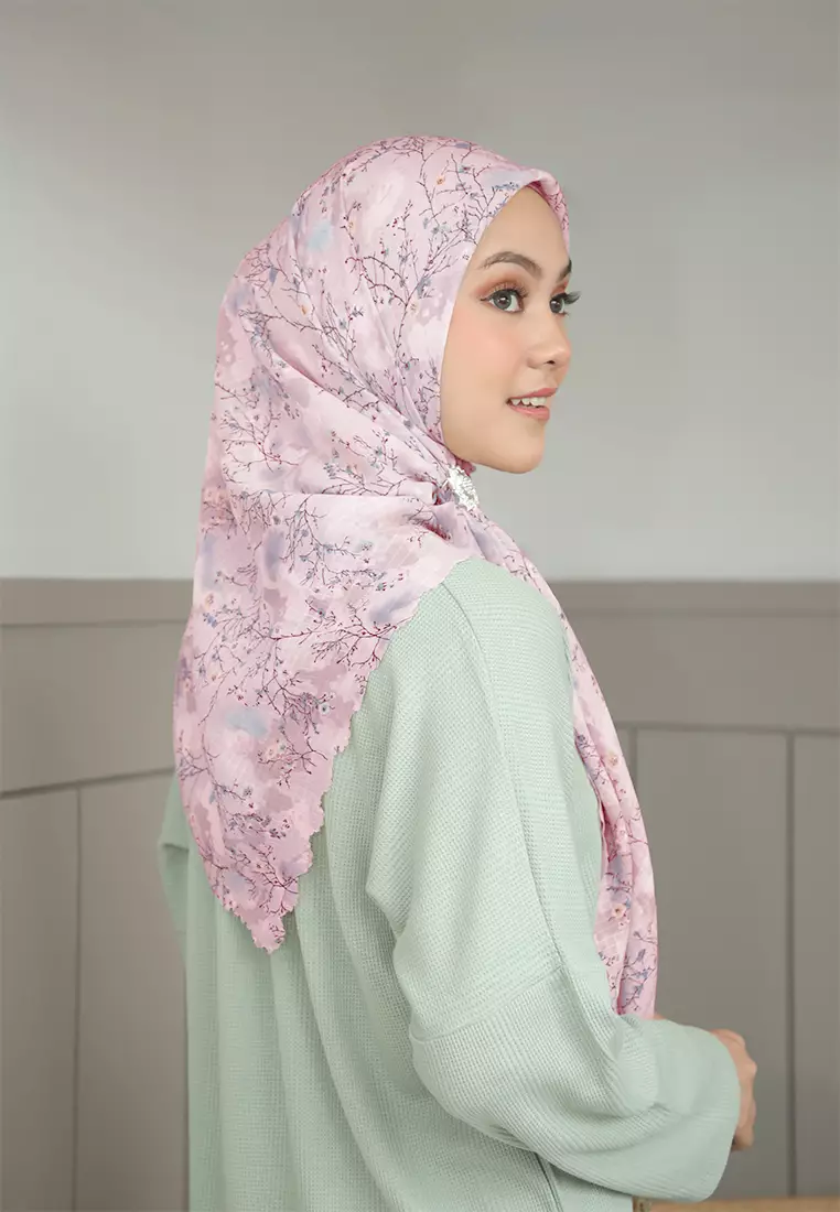 Zelena - Clemira Printed Scarf | Hijab Segiempat Motif - Pink