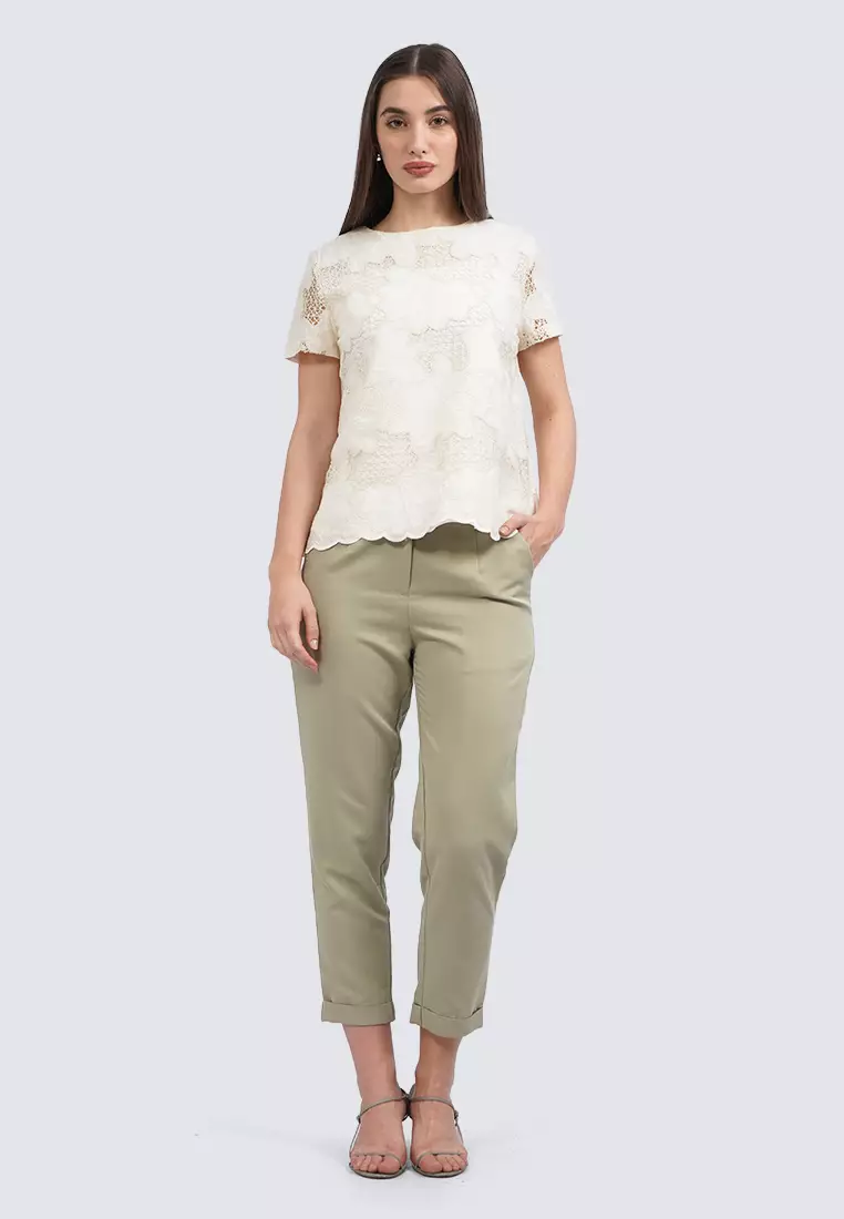 Short Sleeve Lace Blouse OFF WHITE