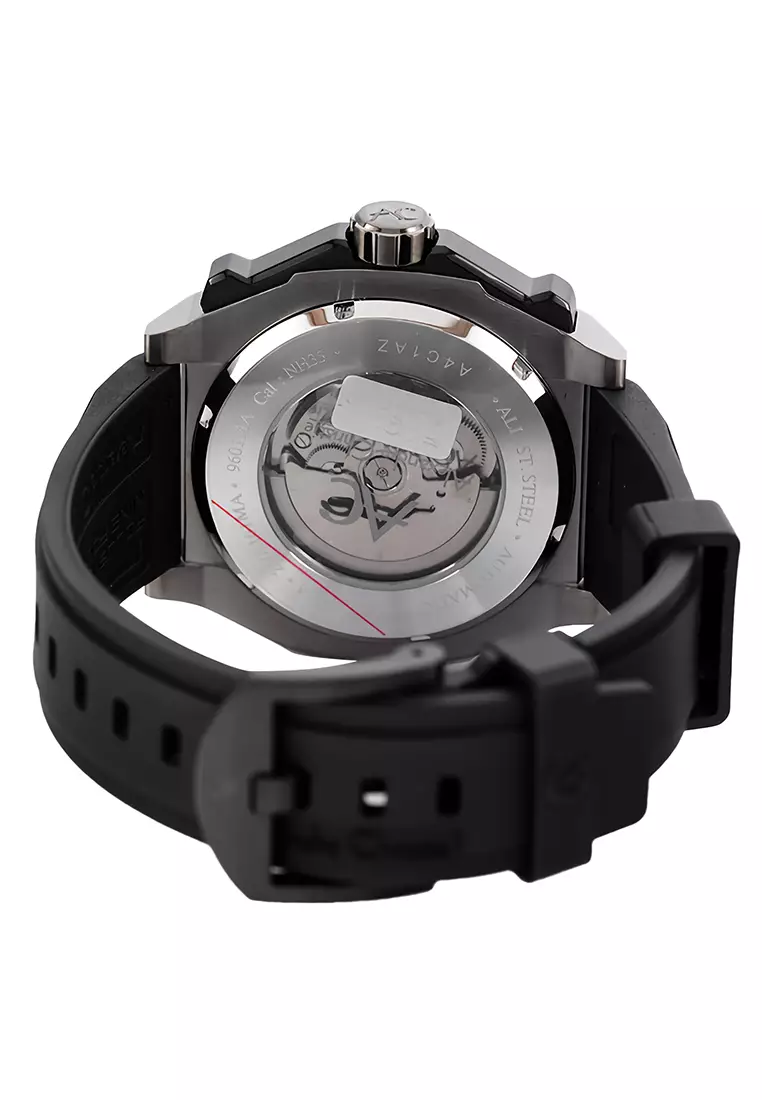 Alexandre Christie - Jam Tangan Automatic Pria - Black - Rubber Strap - 9601 MAREPBARE