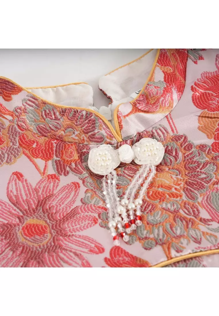 紅花無袖嬰幼兒女童旗袍连衣裙0845