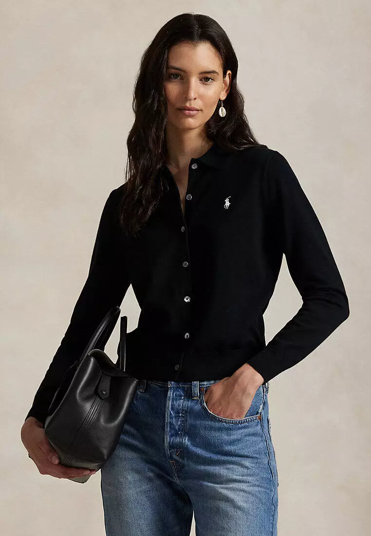 Polo-Collar Buttoned Cardigan