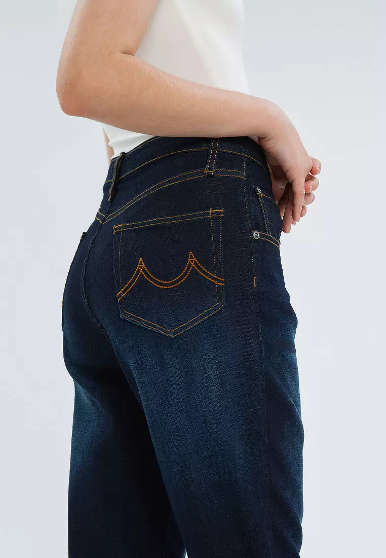 Minimal 305 High waisted Cropped MOM Jeans DARK BLUE Warna DARK BLUE