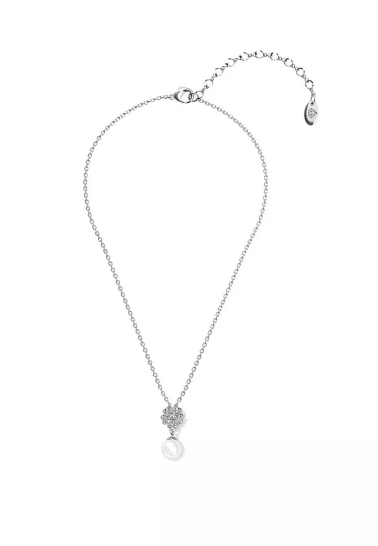 Floral Pearl Pendant - Kalung Crystal Swarovski by Her Jewellery