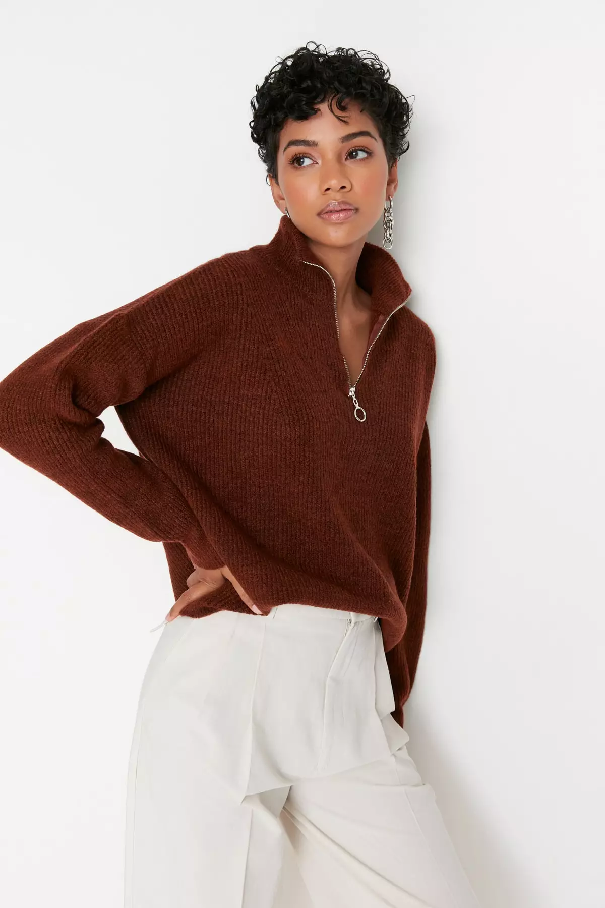 Textured Zip Knit Sweatshirt