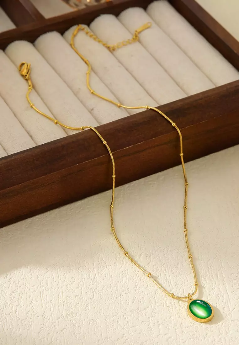 Kalung Wanita Korea Fashion Cat's Eye Style Titanium Anti Pudar Original Kotak Indah Kalung Cewek