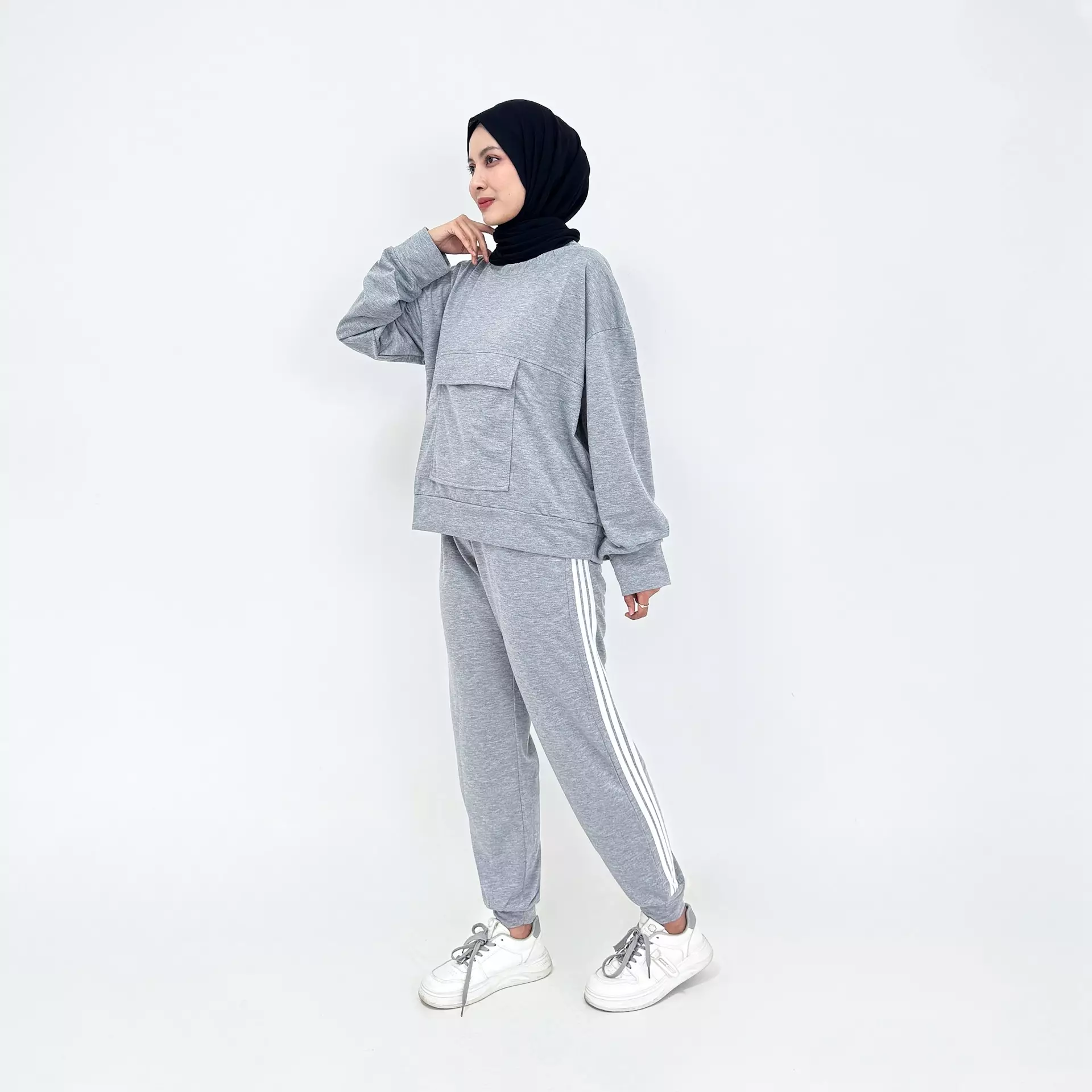 Raima Set Sporty Jogger Pants GREY Setelan Baju Olahraga Wanita