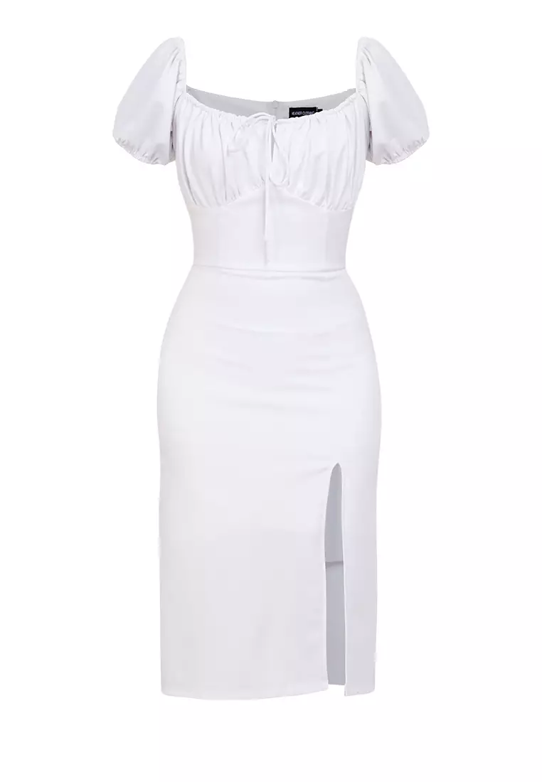 Elysia Puff-Sleeved Midi Dress