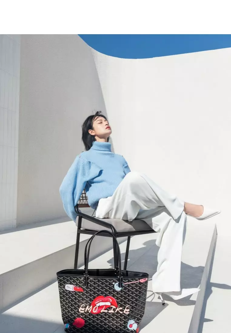 Korean fashion Brand‧Canine Graffiti Pattern Totebag (Large)-Black