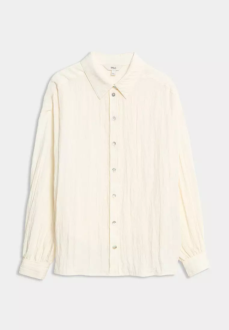 Crinkle Textured Collared Shirt