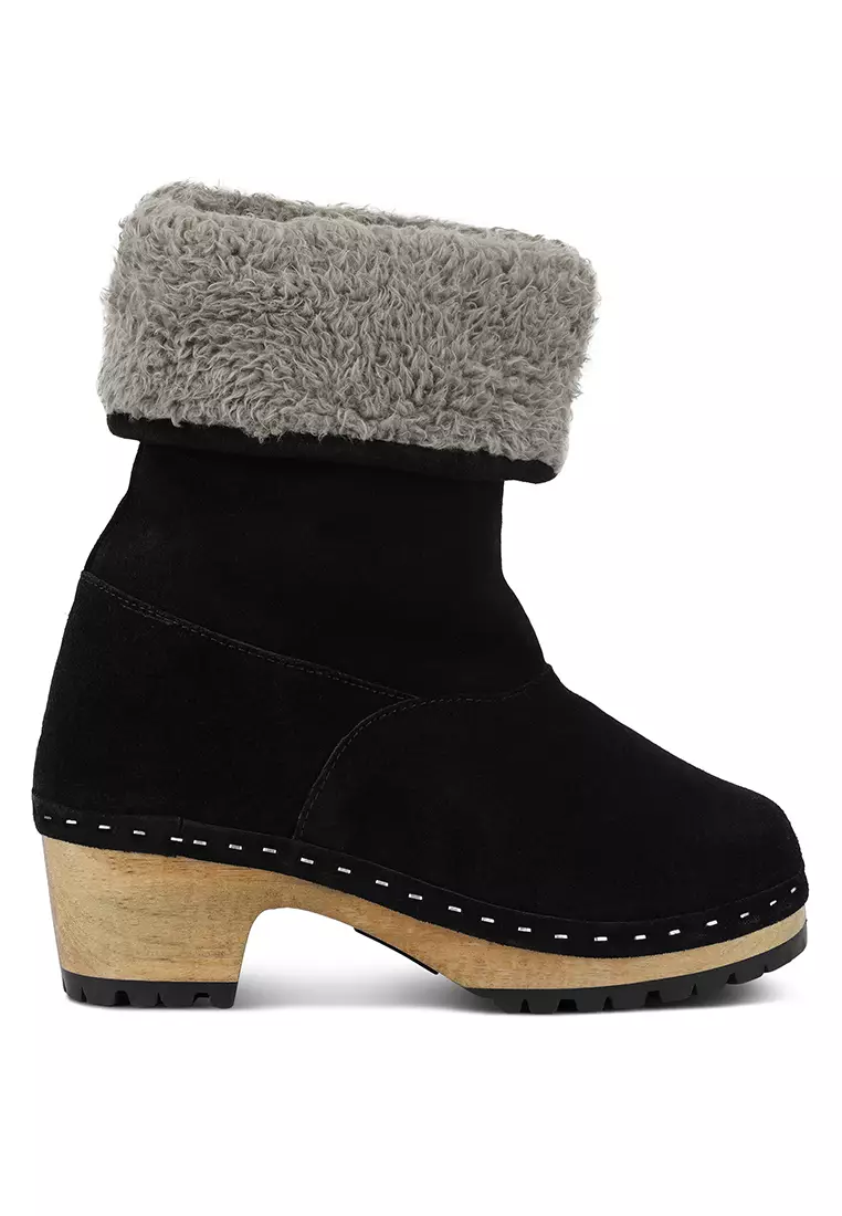 Discount on Rag & Co.  shoes - SKU: Fur Collared Ankle Clog Boots In Black