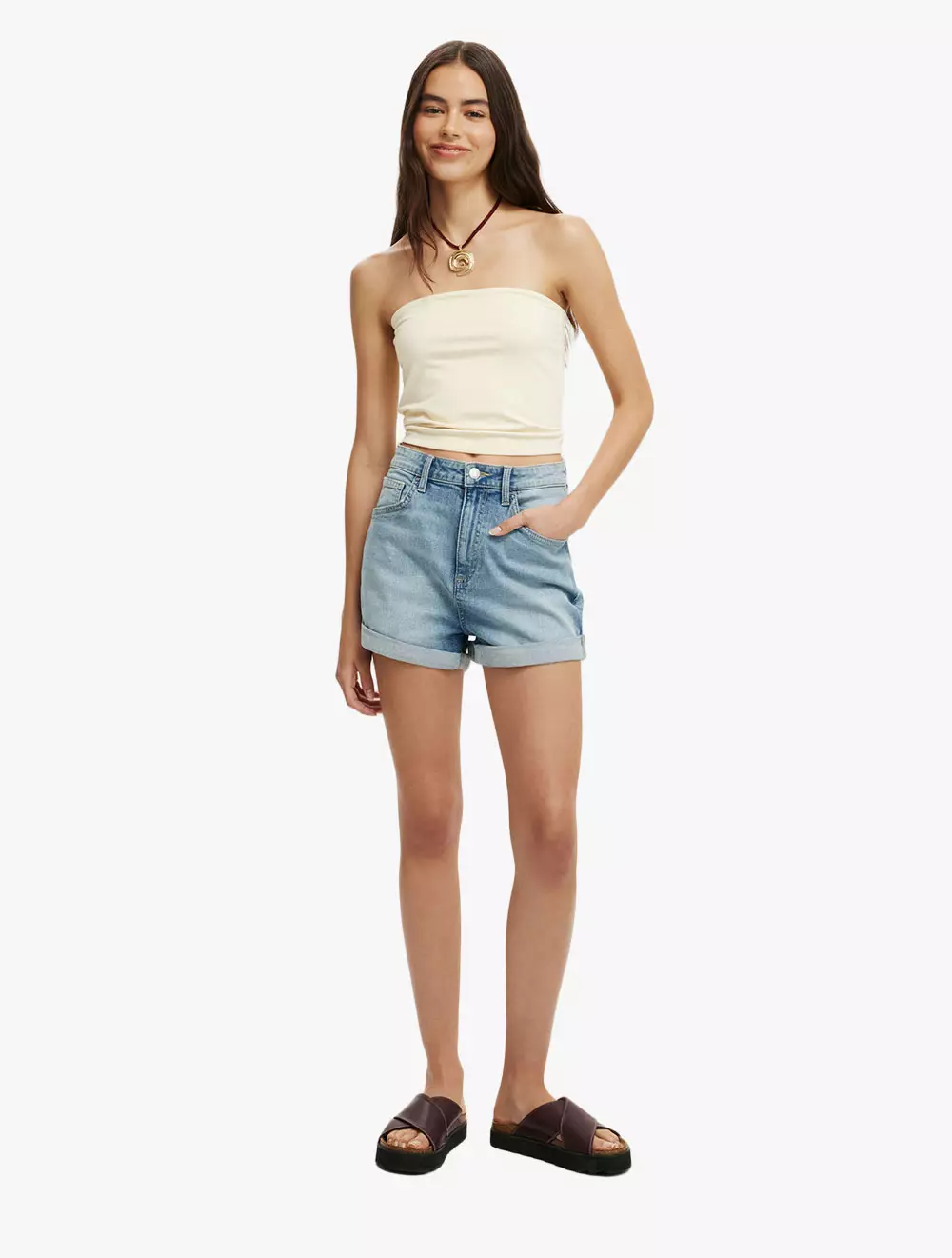 Cotton On - DENIM SHORTS/SKIRTS - High Rise Classic Stretch Denim Short - SALTWATER BLUE