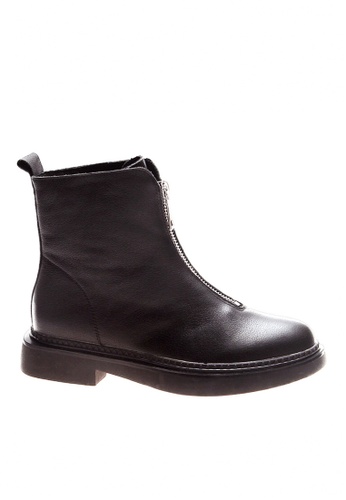 Twenty Eight Shoes black Top Layer Cowhide Front Zipper Mid Boots VB119 3F8B0SH68B3D23GS_1
