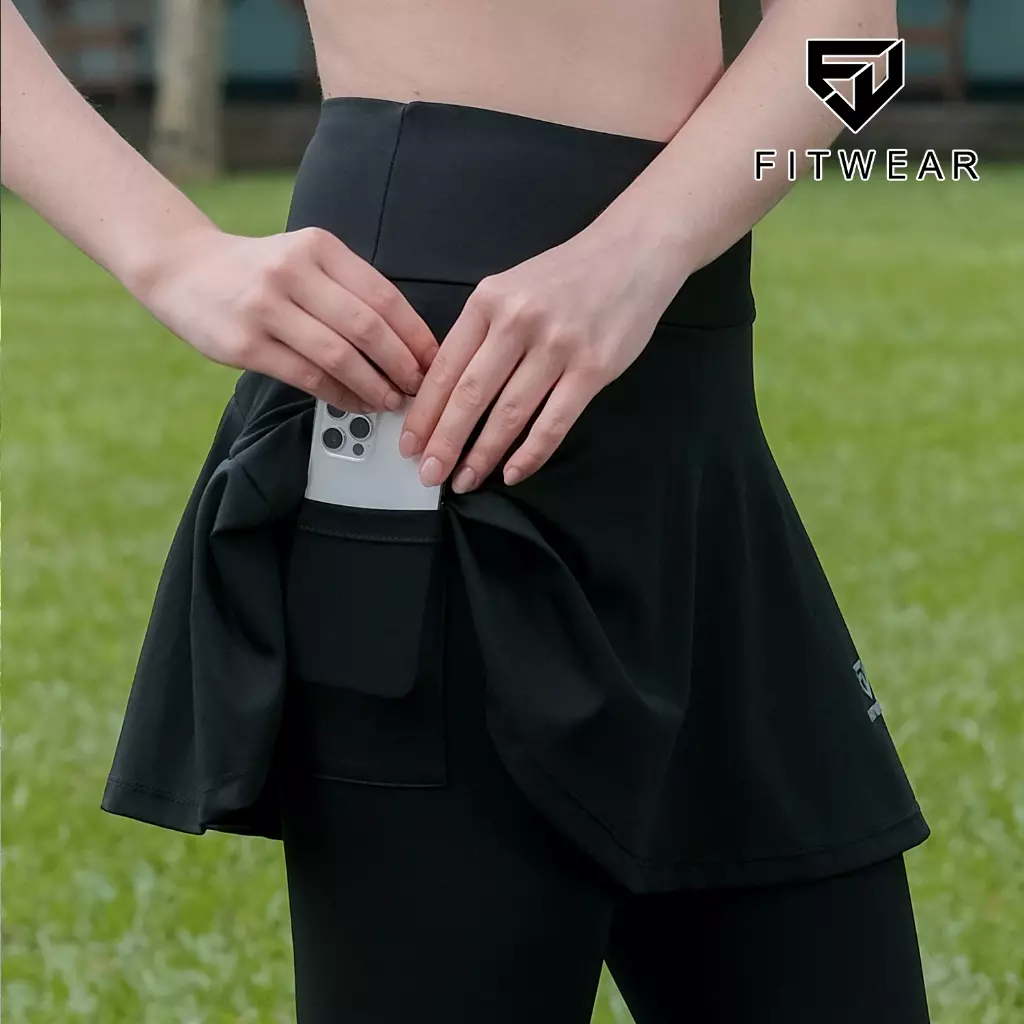 Fitwear Rok + Legging Olahraga Dryfit Wanita KAZUHA POCKET BACK WAVE - BLACK