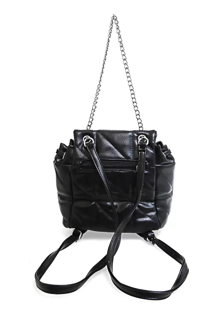 Cellyn Tas Ransel Mini Wanita Strap Kombinasi Rantai Material Leather ORIGINAL - Black