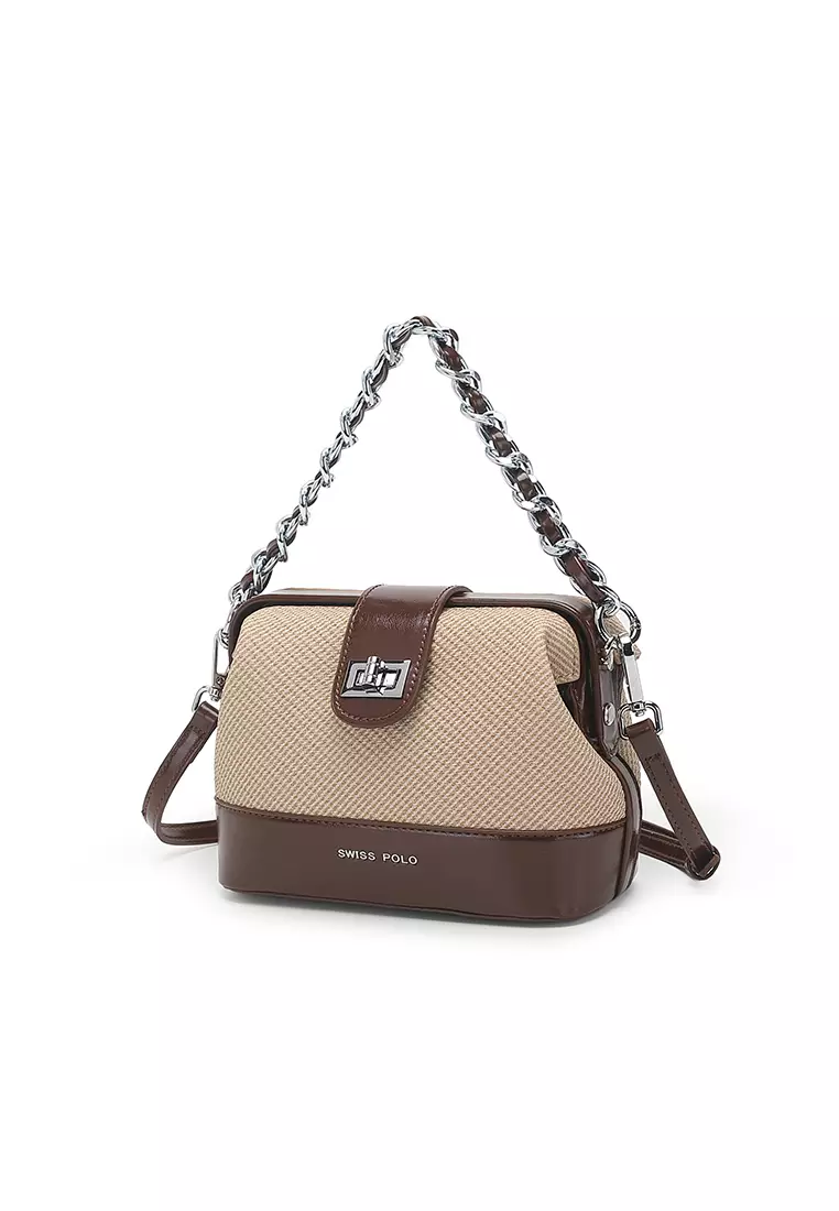 Women's Top Handle Bag / Sling Bag / Crossbody Bag / Shoulder Bag - Light Apricot / Brown