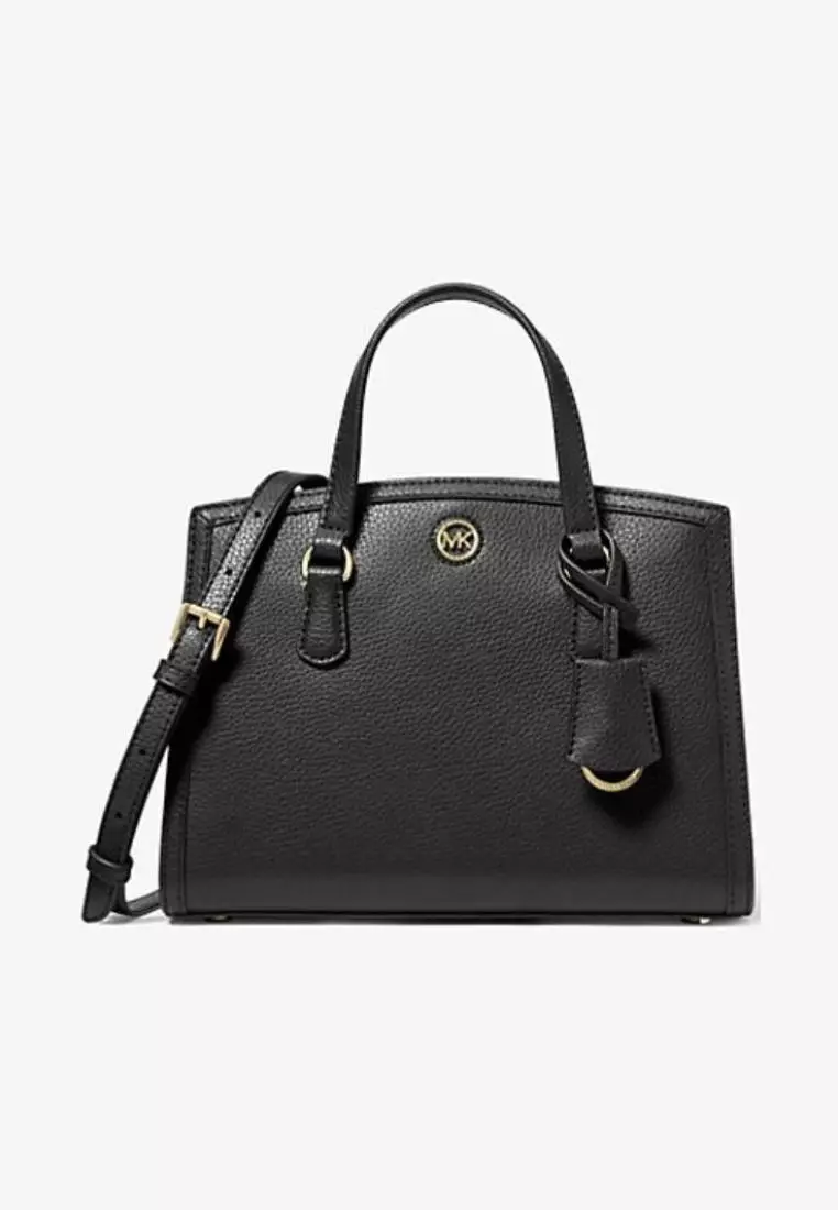 Michael Kors Chantal Small Pebbled Leather Messenger Bag Black