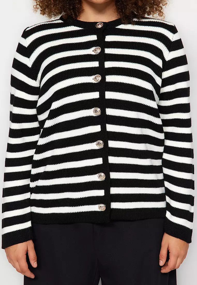 Plus Size Striped Knitted Cardigan