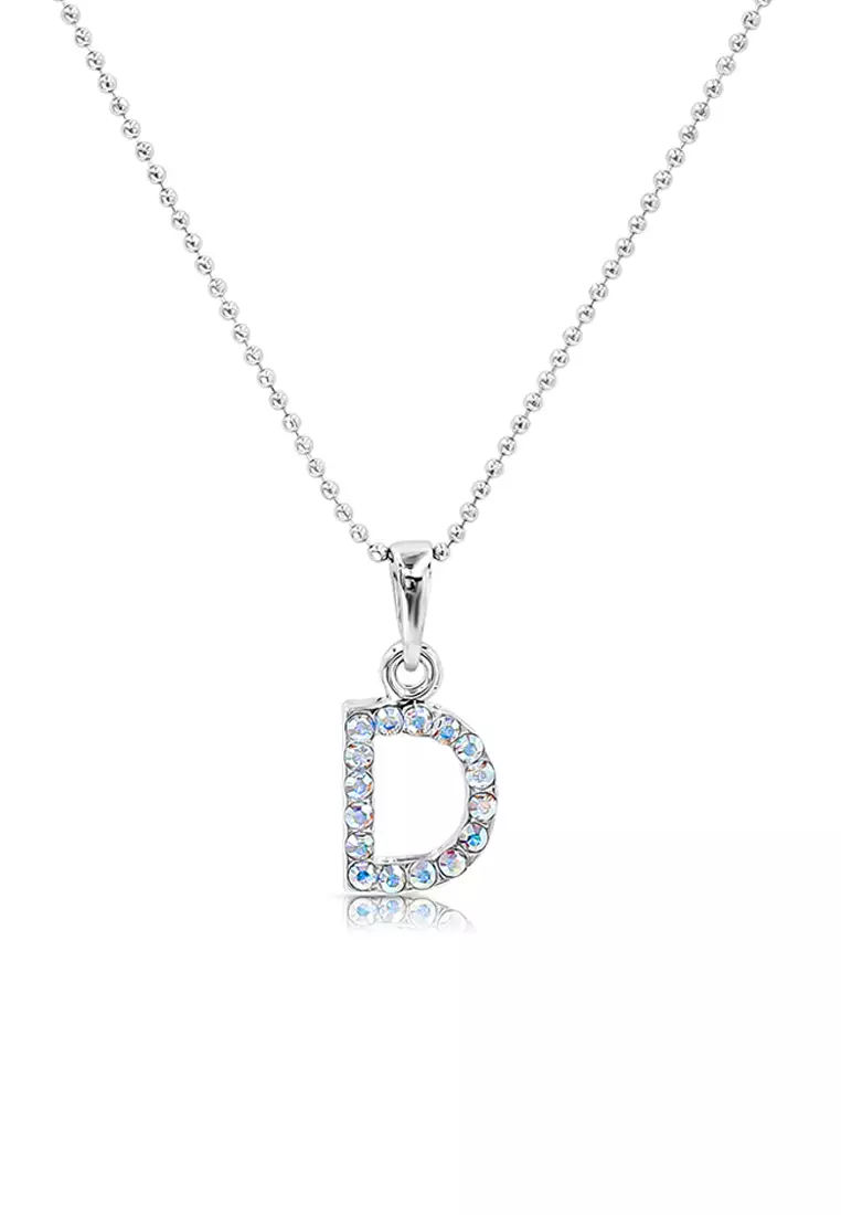 SO SEOUL Personalised Initial Alphabet Letter Swarovski® Aurore Boreale Crystal Pendant Chain Necklace - D / 55cm