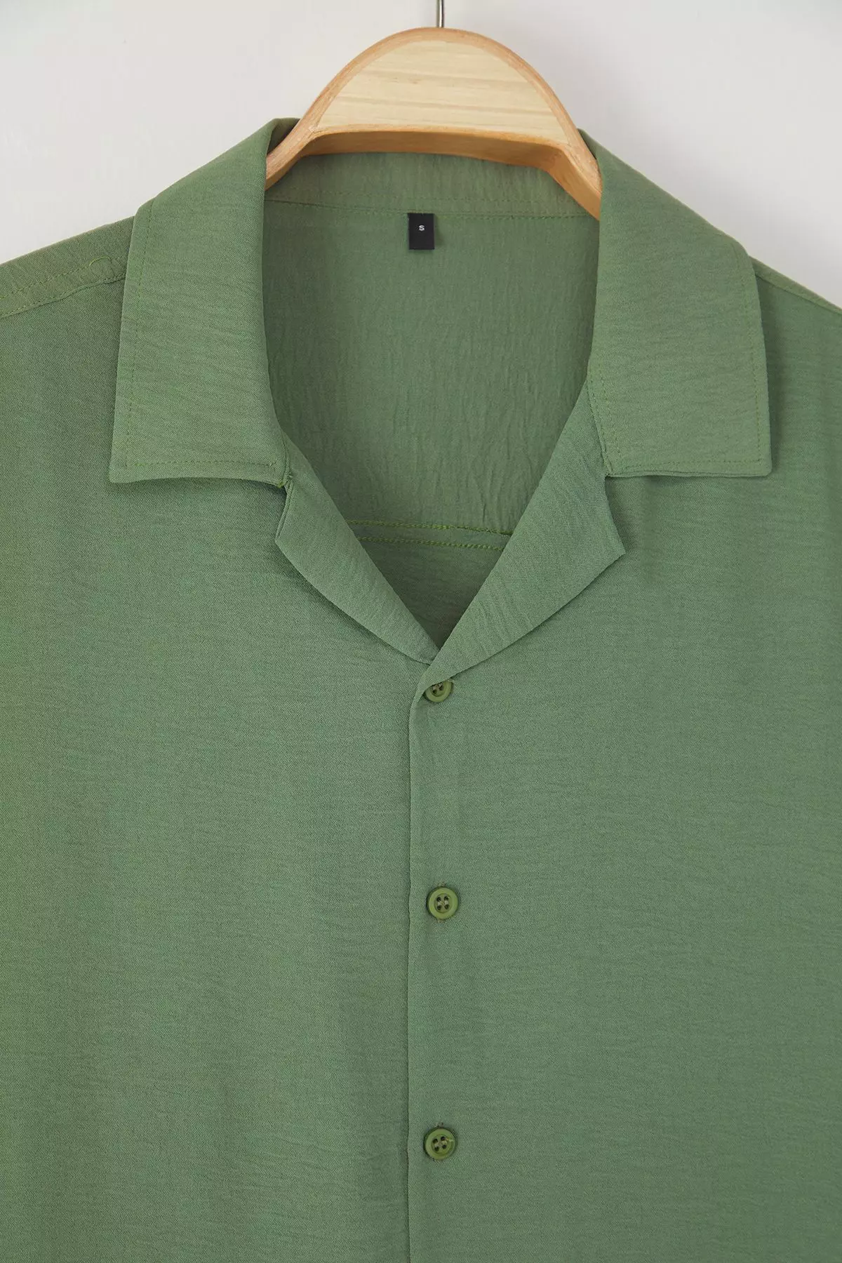 Khaki Oversize Fit Summer Short Sleeve Linen Look Shirt TMNSS24GO00019