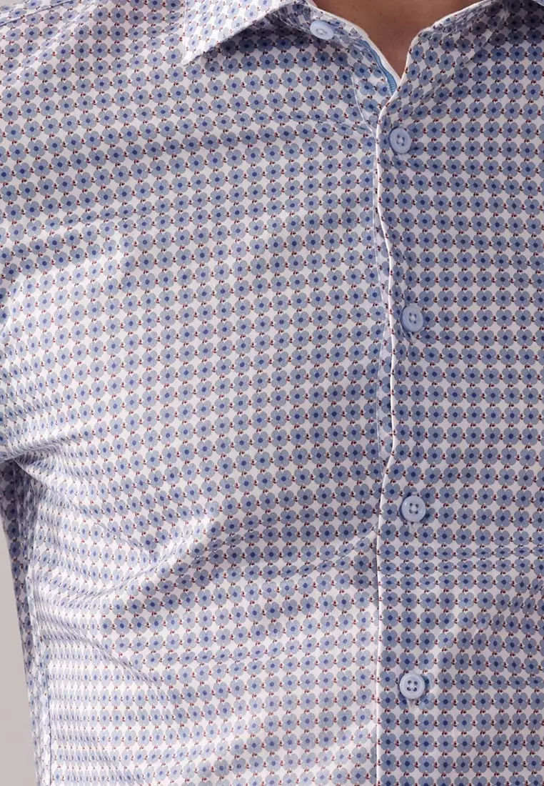 Blue Floral Print Slim Fit Shirt