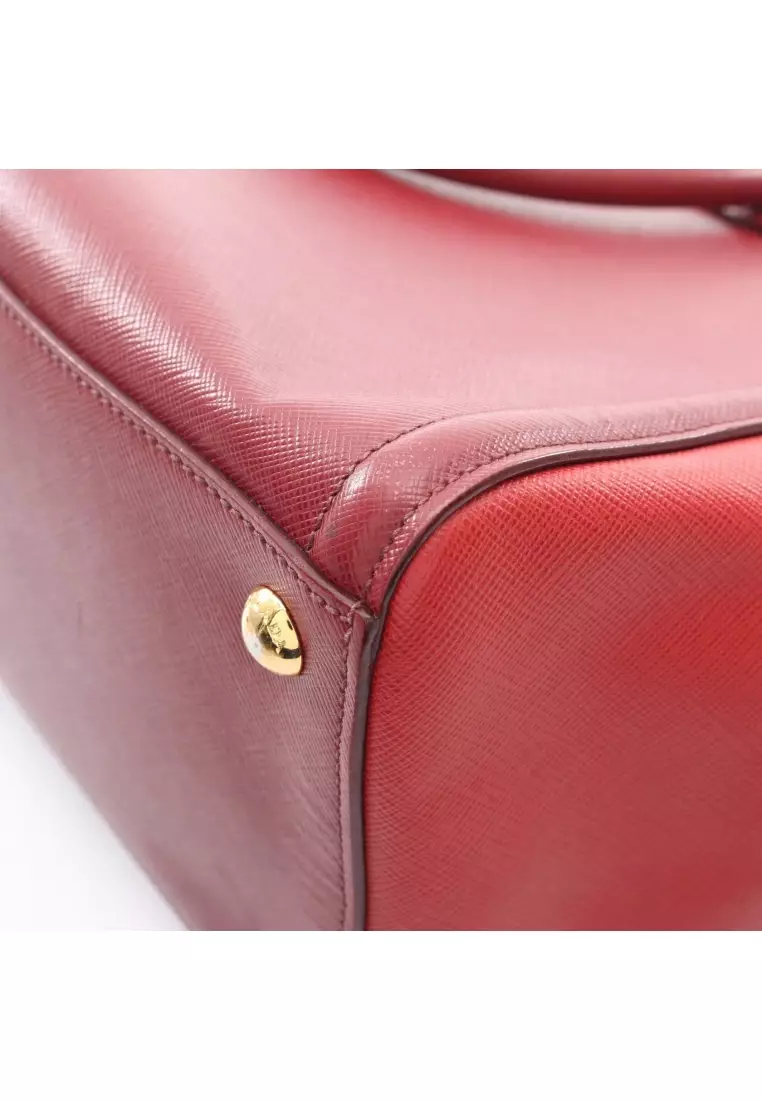 Pre-Loved Prada triangle logo Handbag Saffiano leather Bordeaux Red 2WAY