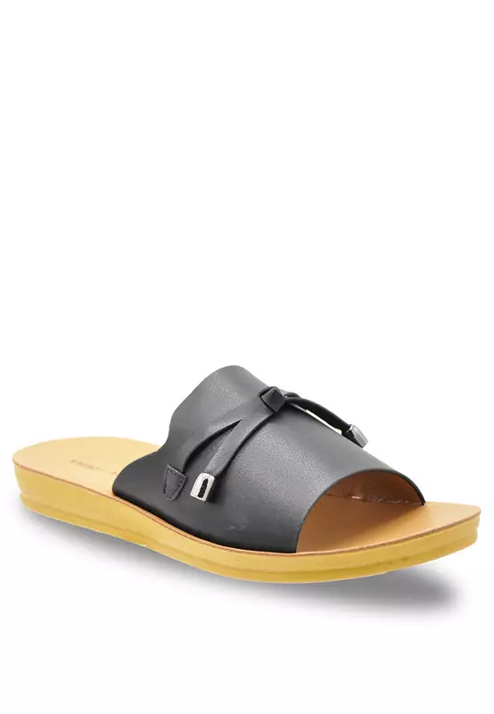 Ribbon Slip On Black Sandals