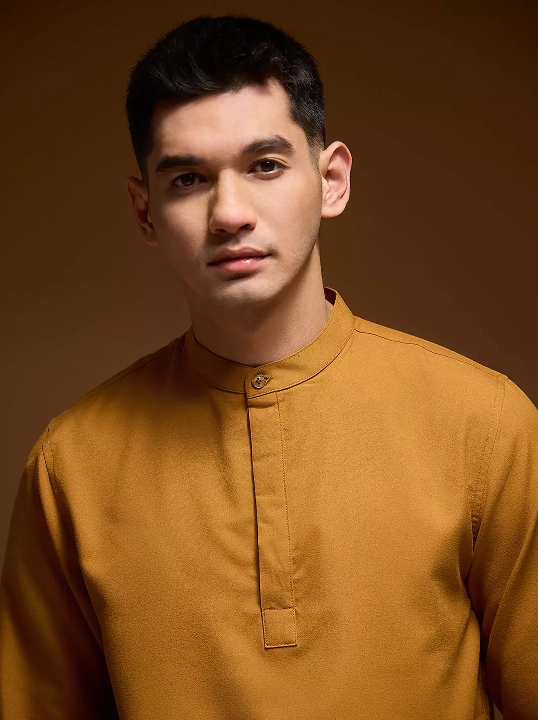 OXCON Kemeja koko Tangan Panjang Collarless Azfar Teracotta